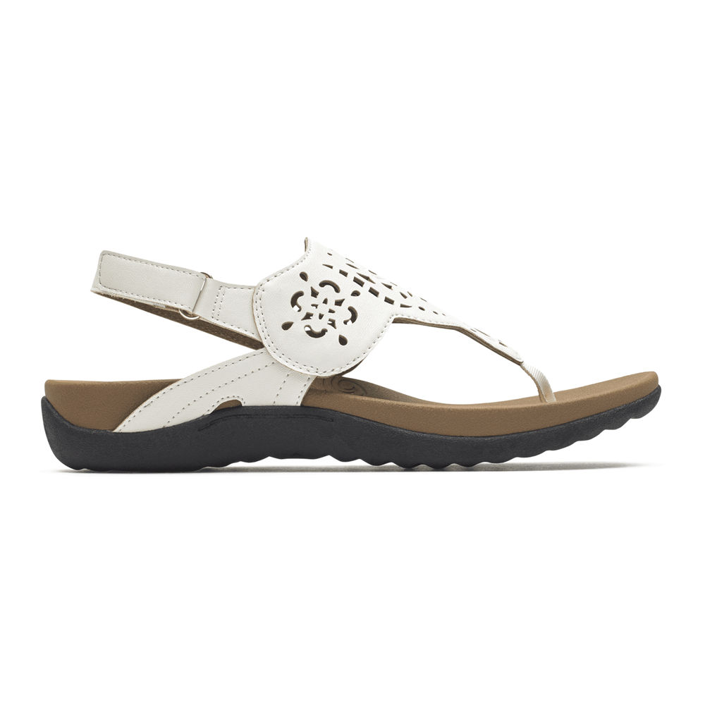 Rockport Sandals For Womens White - Ridge Circle Cutout Thong - VR3298641